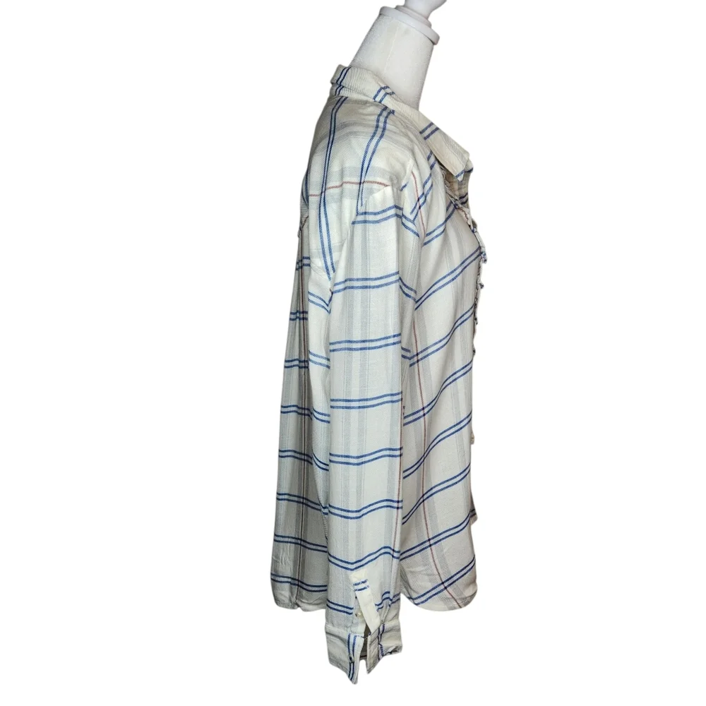 NEW Pilcro Plaid Tuxedo Ruffle Wool Blend Flannel Shirt Size Large - Picture 2 of 10